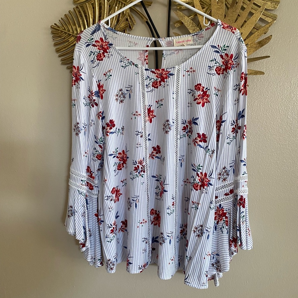 Urban Girl Nites Red Floral Striped Blouse
